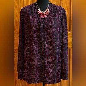 Women's Jaclyn Smith Black and Purple Blouse Long Sleeve Size XL
